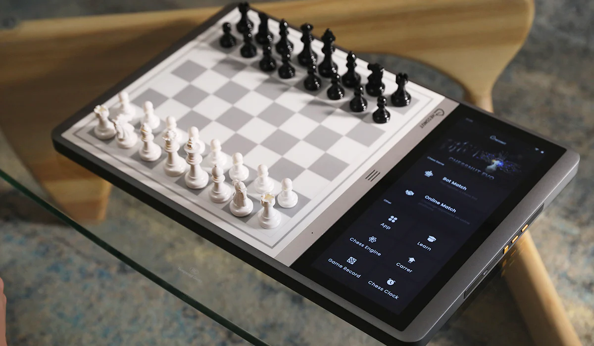 Chessnut Evo electronic chess board with built-in tablet display